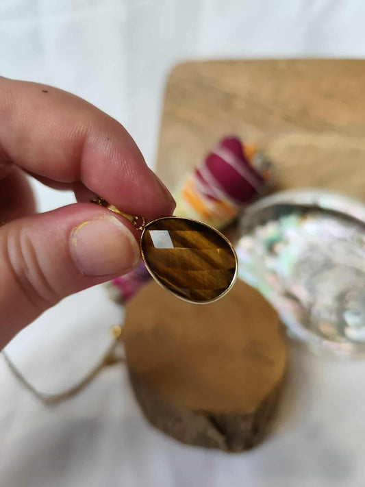 Collier Facetté Oeil de Tigre